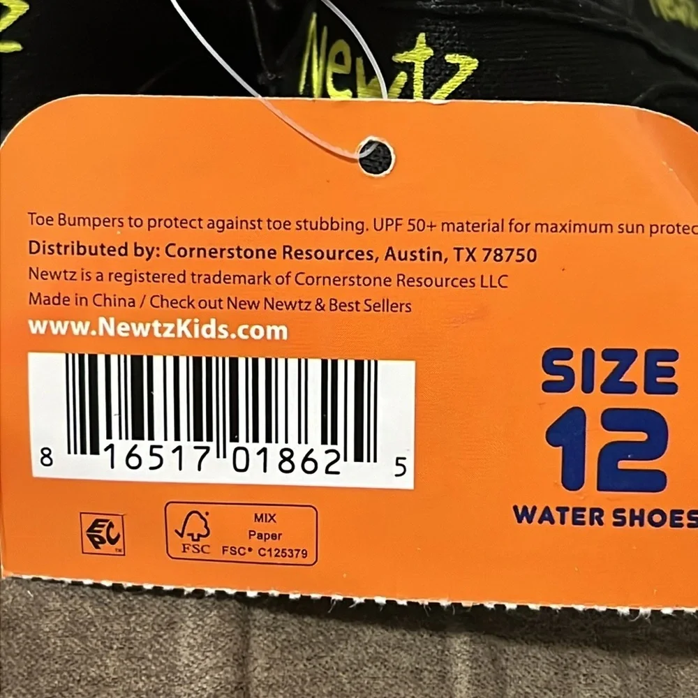 NEWTZ Boys Water Shoes, Size 12, Lime Green & Black